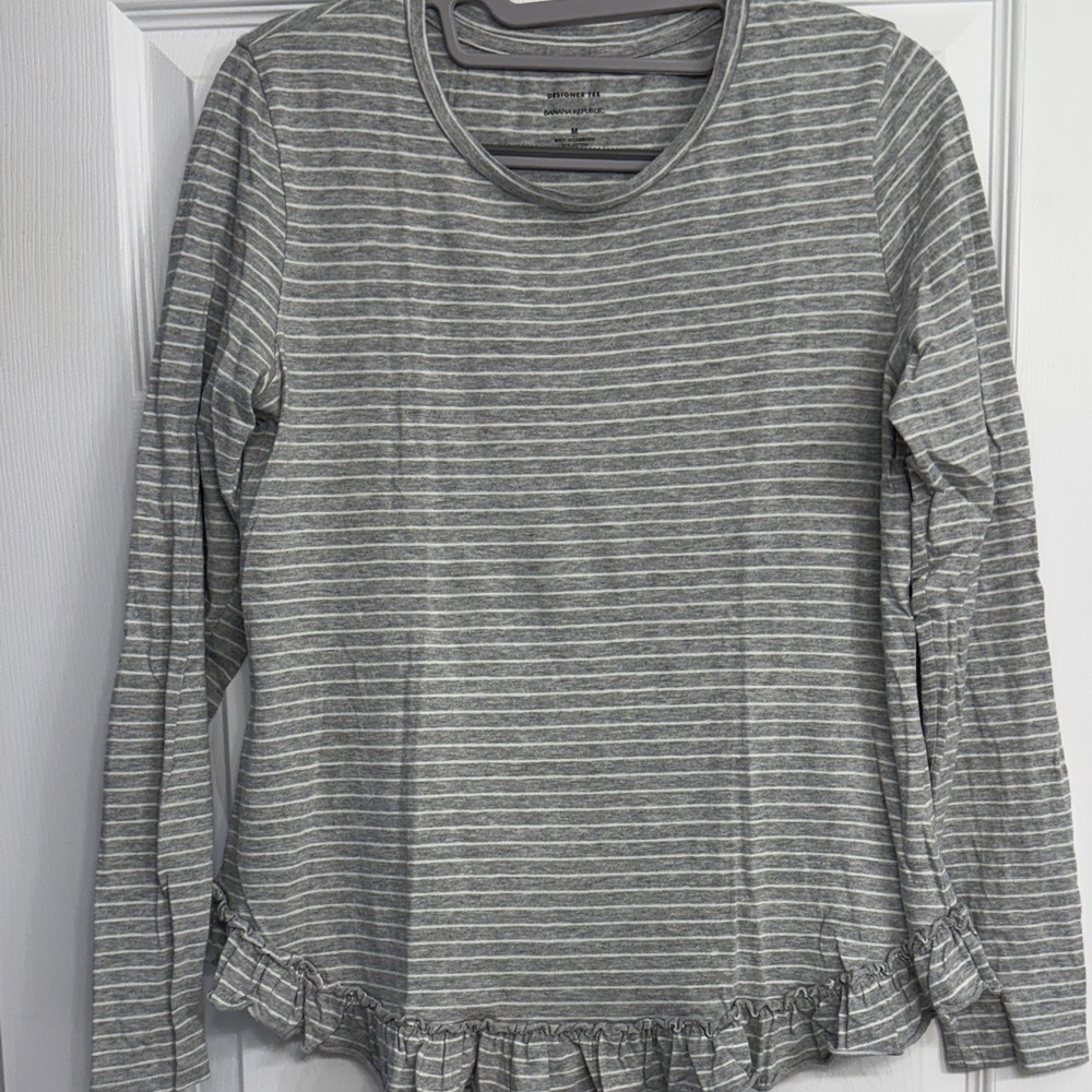 Banana Republic Heather Gray Striped Long Sleeve Tee